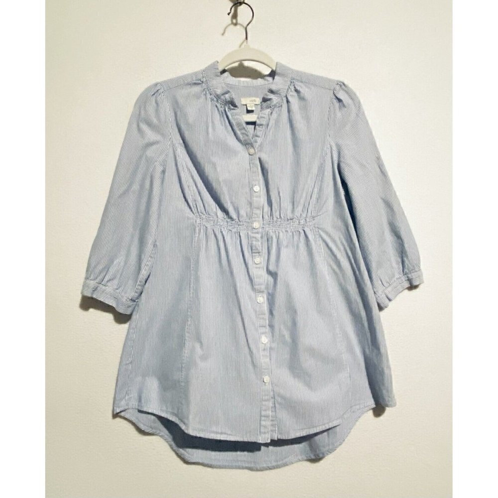 Anthropologie Odille Top Womens 2 Striped Peasant 3/4 Roll Tab Sleeve Cotton